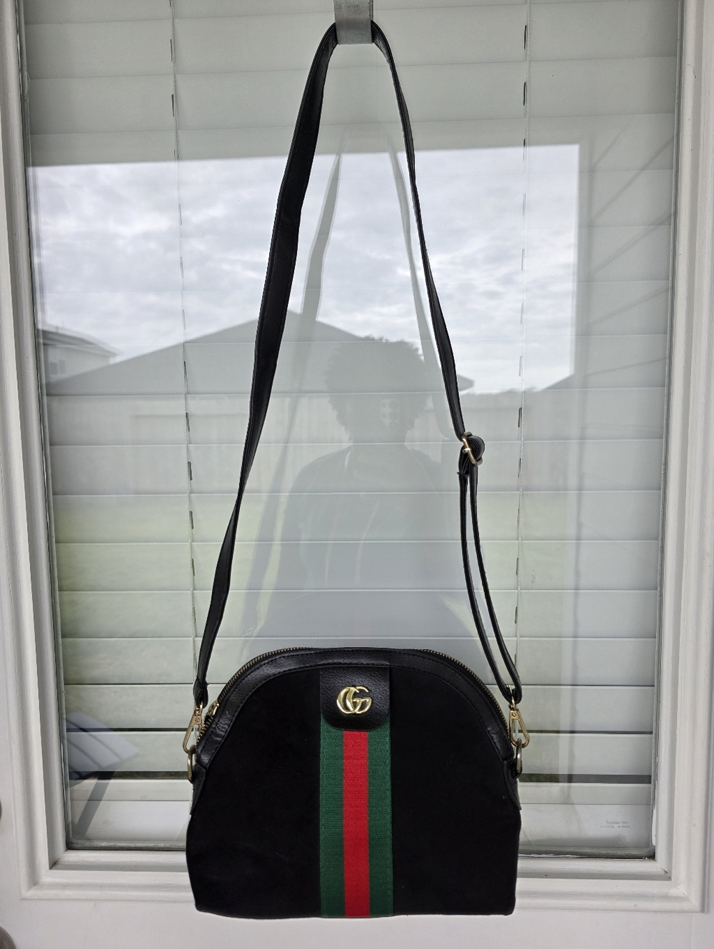 Gucci Black Suede Crossbody Bag Women Green-Red Stripe Detach Strap 7x11 - Picture 2 of 16
